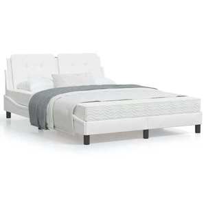 vidaXL Cadru de pat cu lumini LED, alb, 140x190 cm, piele ecologică imagine