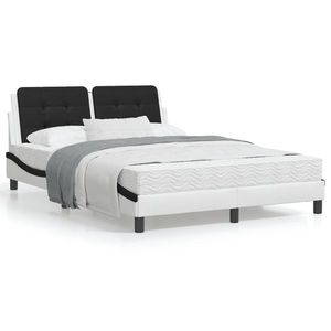 vidaXL Cadru de pat cu tăblie, alb/negru, 140x200 cm, piele ecologică imagine