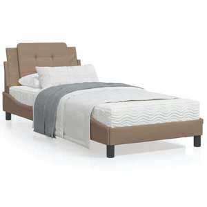 vidaXL Cadru de pat cu tăblie, cappuccino, 100x200 cm, piele ecologică imagine