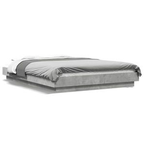 vidaXL Cadru de pat cu LED, gri beton, 135x190 cm, lemn prelucrat imagine