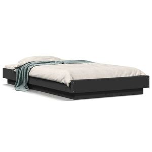 vidaXL Cadru de pat cu lumini LED, negru, 90x190 cm, lemn prelucrat imagine