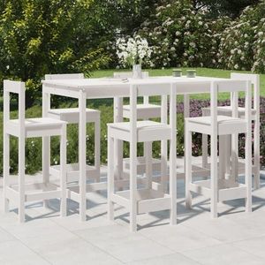 vidaXL Set bar de grădină, 7 piese, alb, lemn masiv de pin imagine