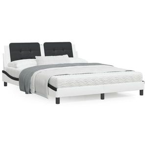 vidaXL Cadru de pat cu LED, alb și negru, 160x200 cm, piele ecologică imagine