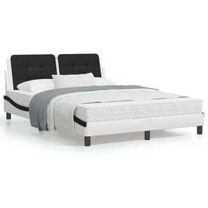 vidaXL Cadru de pat lumini LED, alb/negru, 140x190 cm, piele ecologică imagine