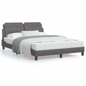 vidaXL Cadru de pat cu tăblie, gri, 140x190 cm, piele ecologică imagine