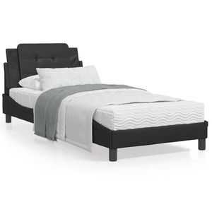 vidaXL Cadru de pat cu tăblie, negru, 90x190 cm, piele ecologică imagine