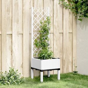 vidaXL Jardinieră de grădină cu spalier, alb, 40x40x142 cm, PP imagine