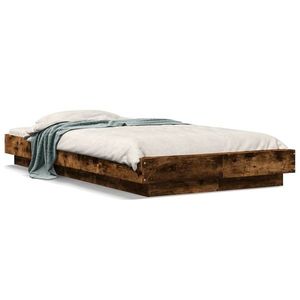 vidaXL Cadru de pat cu LED, stejar fumuriu, 90x190 cm, lemn prelucrat imagine