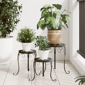 vidaXL Suporturi pentru plante, 3 buc., negru și alb, ceramică imagine