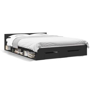 vidaXL Cadru de pat cu sertare, negru, 120x200 cm, lemn prelucrat imagine