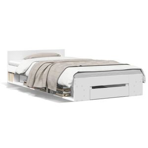 vidaXL Cadru de pat cu sertar, alb, 75x190 cm, lemn prelucrat imagine