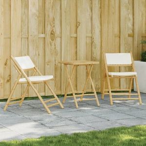 vidaXL Set mobilier de grădină cu perne alb crem, 3 piese, bambus imagine