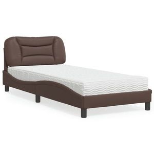 vidaXL Pat cu saltea, maro, 90x190 cm, piele ecologică imagine