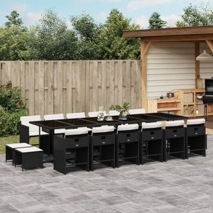 vidaXL Set mobilier de grădină cu perne, 17 piese, negru, poliratan imagine