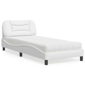 vidaXL Pat cu saltea, alb, 90x190 cm, piele ecologică imagine