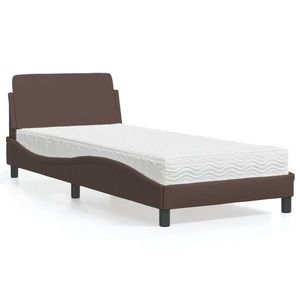 vidaXL Pat cu saltea, maro, 90x190 cm, piele ecologică imagine