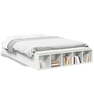 vidaXL Cadru de pat, alb , 135x190 cm, lemn prelucrat imagine