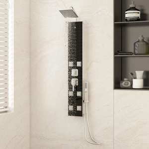 vidaXL Unitate panou de duș, negru, 18x45, 5x130 cm, sticlă imagine