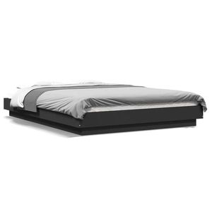 vidaXL Cadru de pat cu lumini LED, negru, 140x190 cm, lemn prelucrat imagine