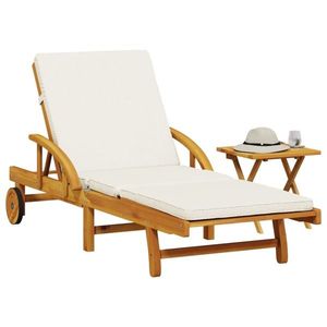 vidaXL Șezlong cu pernă și masă, lemn masiv de acacia imagine