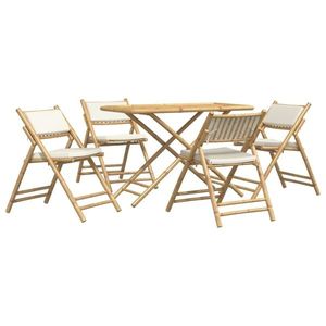 vidaXL Set mobilier de grădină cu perne alb crem, 5 piese, bambus imagine