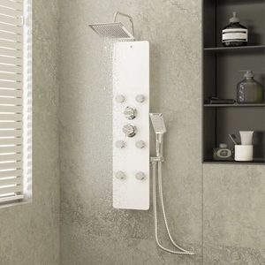 vidaXL Unitate panou de duș, alb, 25x47, 5x130 cm, sticlă imagine