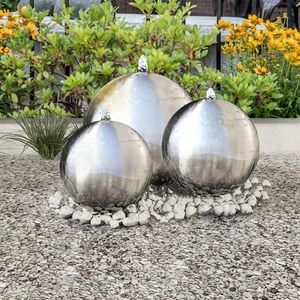 vidaXL Fântâni sferice de grădină cu LED-uri, 3 piese, oțel inoxidabil imagine
