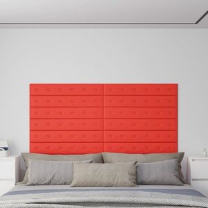 vidaXL Panouri de perete 12 buc. roșu 90x15 cm piele ecologică 1, 62 m² imagine