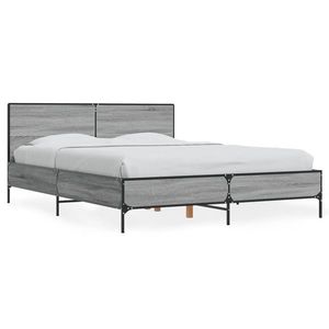 vidaXL Cadru de pat, gri sonoma, 120x190 cm, lemn prelucrat și metal imagine