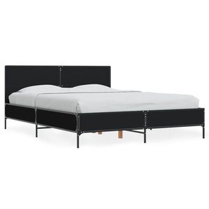 vidaXL Cadru de pat, negru, 135x190 cm, lemn prelucrat și metal imagine