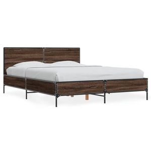 vidaXL Cadru de pat, stejar maro, 140x200 cm, lemn prelucrat și metal imagine