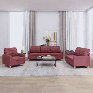 vidaXL Set de canapea, 3 piese, roșu vin, material textil imagine