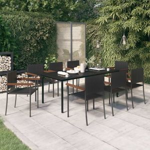 vidaXL Set mobilier de grădină, 9 piese, negru, sticlă și oțel imagine