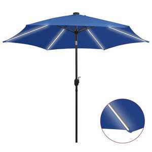 vidaXL Umbrelă de soare, LED-uri și stâlp aluminiu, azur, 300 cm imagine