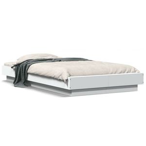 vidaXL Cadru de pat cu LED, alb, 75x190 cm, lemn prelucrat imagine