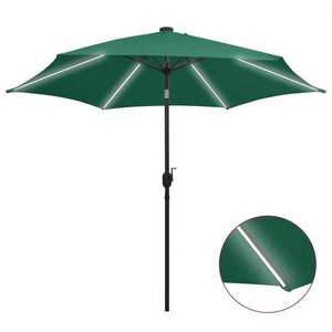 vidaXL Umbrelă de soare, LED-uri și stâlp aluminiu, verde, 300 cm imagine
