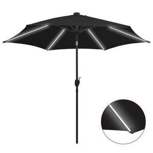vidaXL Umbrelă de soare, LED-uri și stâlp aluminiu, negru, 300 cm imagine