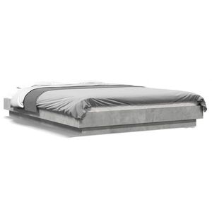 vidaXL Cadru de pat cu lumini LED gri beton 120x190 cm, lemn prelucrat imagine