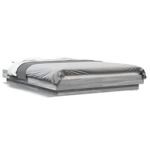 vidaXL Cadru de pat cu lumini LED gri sonoma 120x200 cm lemn prelucrat imagine