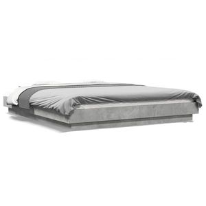 vidaXL Cadru de pat cu lumini LED gri beton 150x200 cm, lemn prelucrat imagine