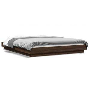 vidaXL Cadru de pat cu lumini LED stejar maro 150x200cm lemn prelucrat imagine