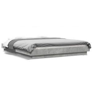 vidaXL Cadru de pat cu lumini LED gri beton 160x200 cm, lemn prelucrat imagine