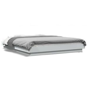 vidaXL Cadru de pat cu lumini LED, alb, 150x200 cm, lemn prelucrat imagine
