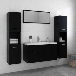 vidaXL Set mobilier de baie, negru, lemn prelucrat imagine