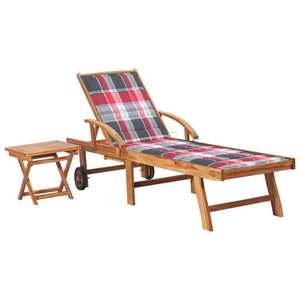 vidaXL Șezlong cu pernă și masă, lemn masiv de tec imagine