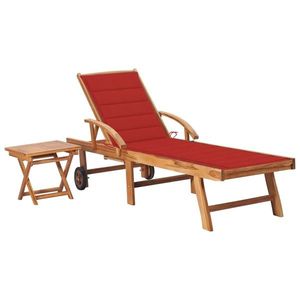 vidaXL Șezlong cu pernă și masă, lemn masiv de tec imagine