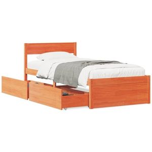vidaXL Cadru de pat cu sertare, maro ceruit, 75x190 cm, lemn masiv pin imagine
