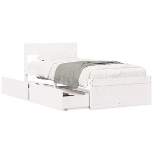 vidaXL Cadru de pat cu sertare, alb, 75x190 cm, lemn masiv de pin imagine