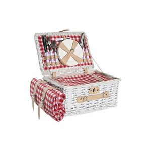 Cos de picnic pentru 4 persoane, DKD Home Decor, 40 x 28 x 20 cm, rachita, rosu/alb imagine
