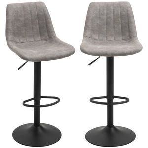 Set de 2 scaune de bar HOMCOM, stil industrial, spatar din microfibra, inaltime reglabila gri | Aosom RO imagine